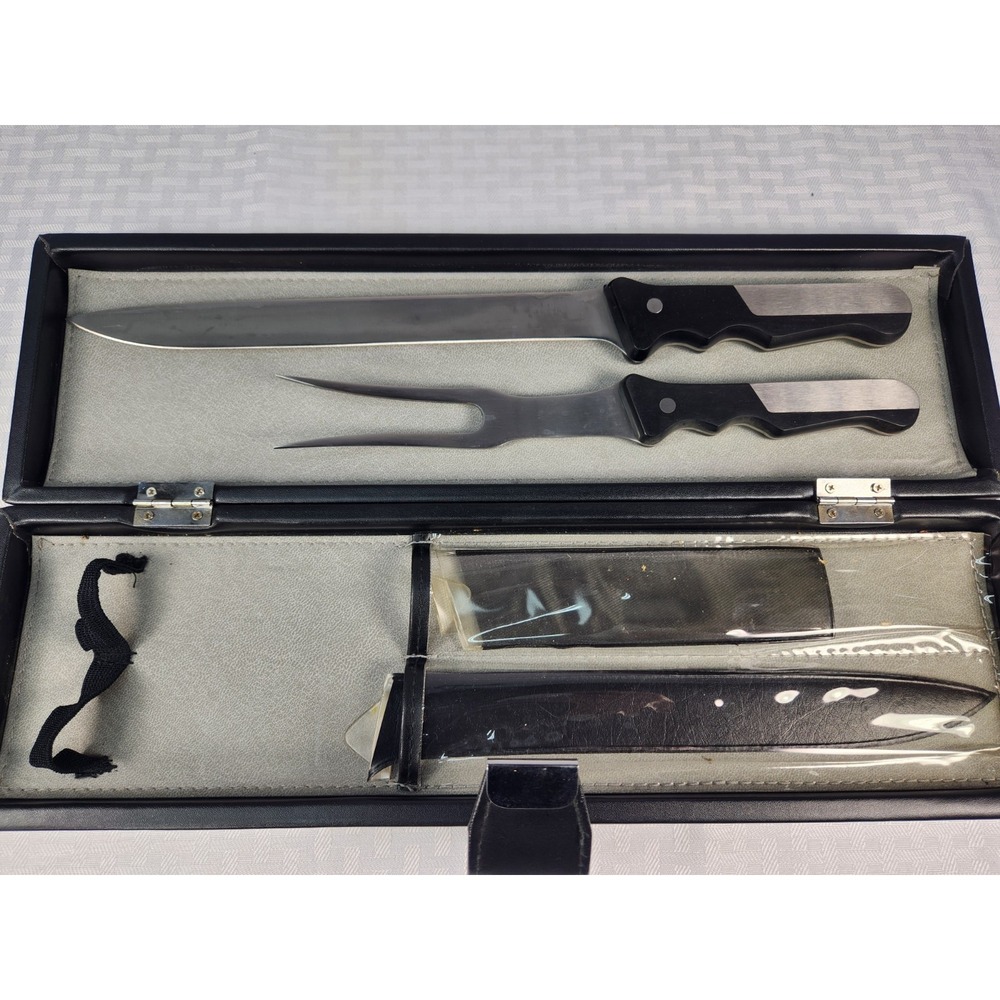 BLACK ANGUS II Molybdenum Vanadium Stainless Carving Cutlery Knife Set Nice Case